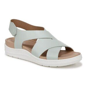 Dr. Scholls Womens Time Off Wedge Sandals Ocean Green Leather Size 10 NEW